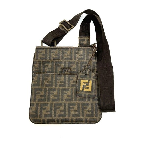 FENDI 7VA214 Zucca pattern bag shawl Crossbody Shoulder Bag PVC Brown - Picture 1 of 15
